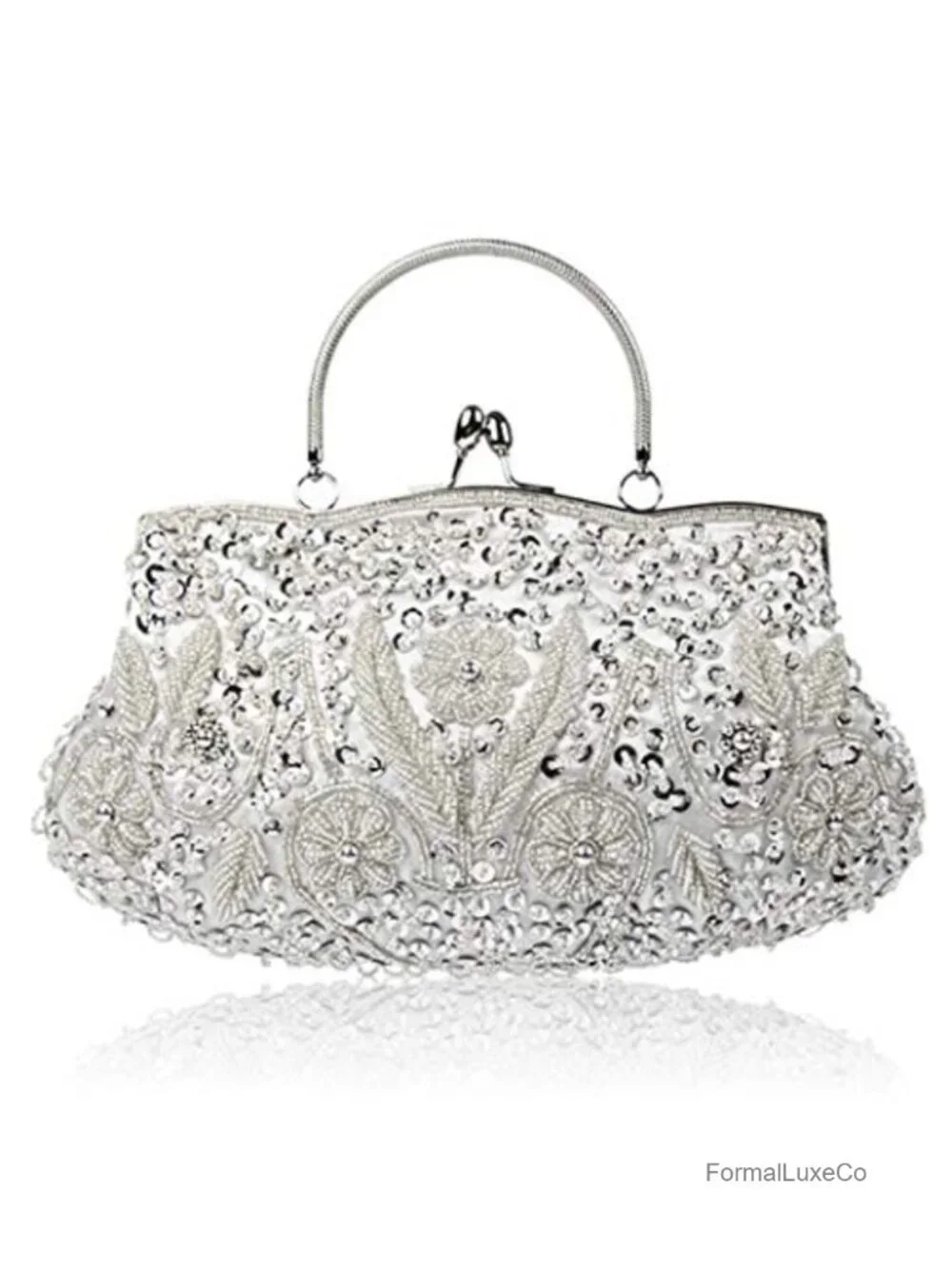 Floral Beaded Sequin Evening Bag with Kissing Lock